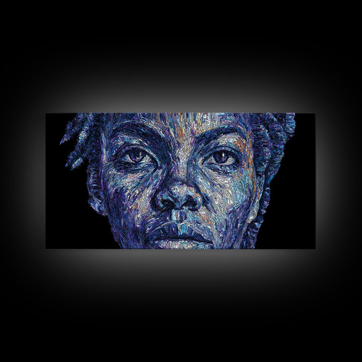Blue African Woman Portrait Wall Art, Expressive Melanin Painting, Contemporary Black Female Art, Bold Canvas Decor Gift