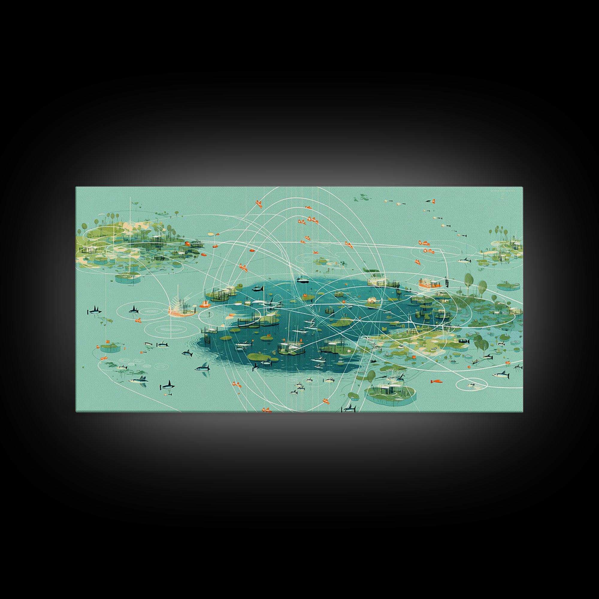 Turquoise Abstract African Wetland Islands Wall Art, Modern Canvas Art, Teal Coastal Map, Digital Art Africa, Unique Decor