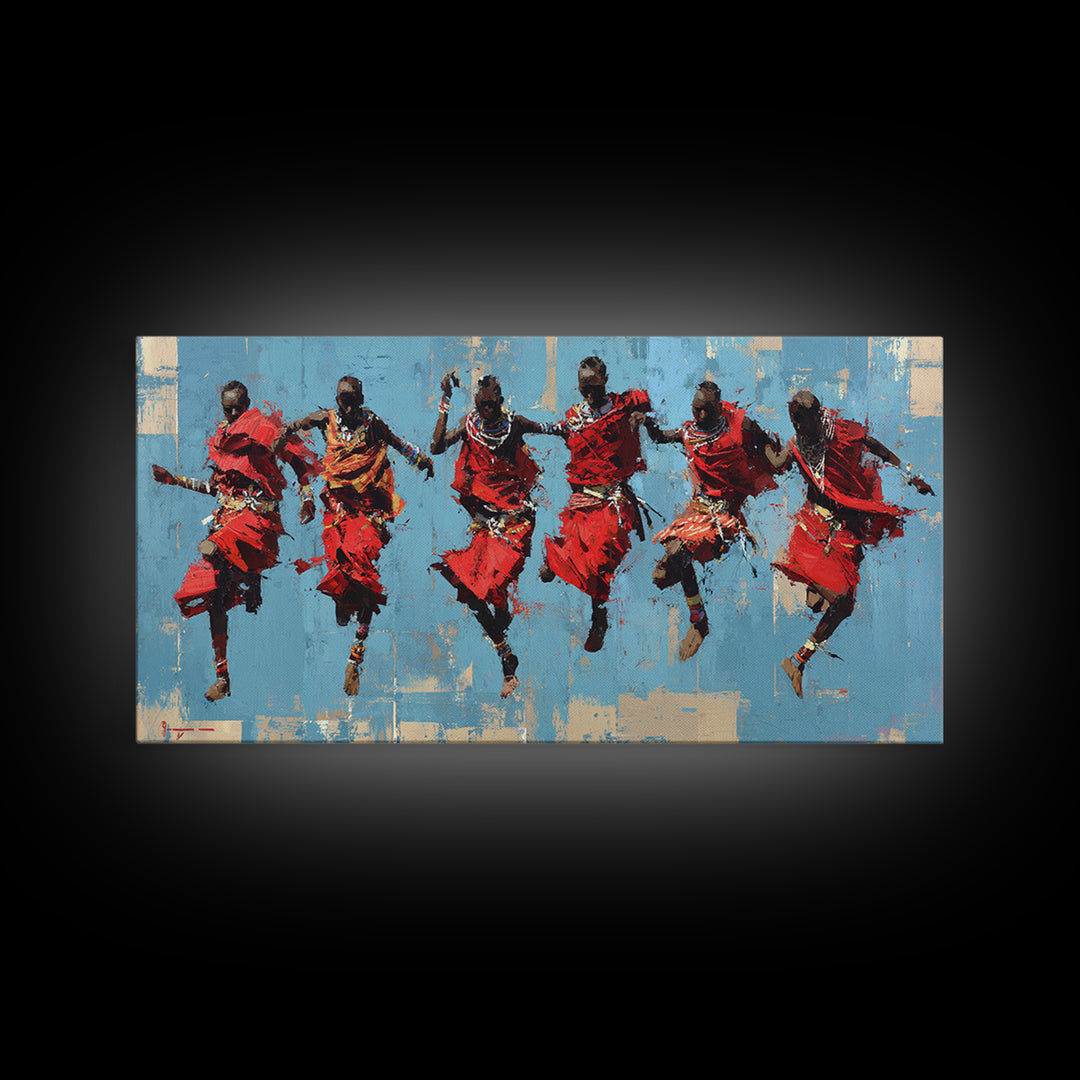 Red Maasai Jumping Dancers Canvas Print, African Wall Art, African Warrior Art, Cultural Home Decor, Safari Decor Gift Art