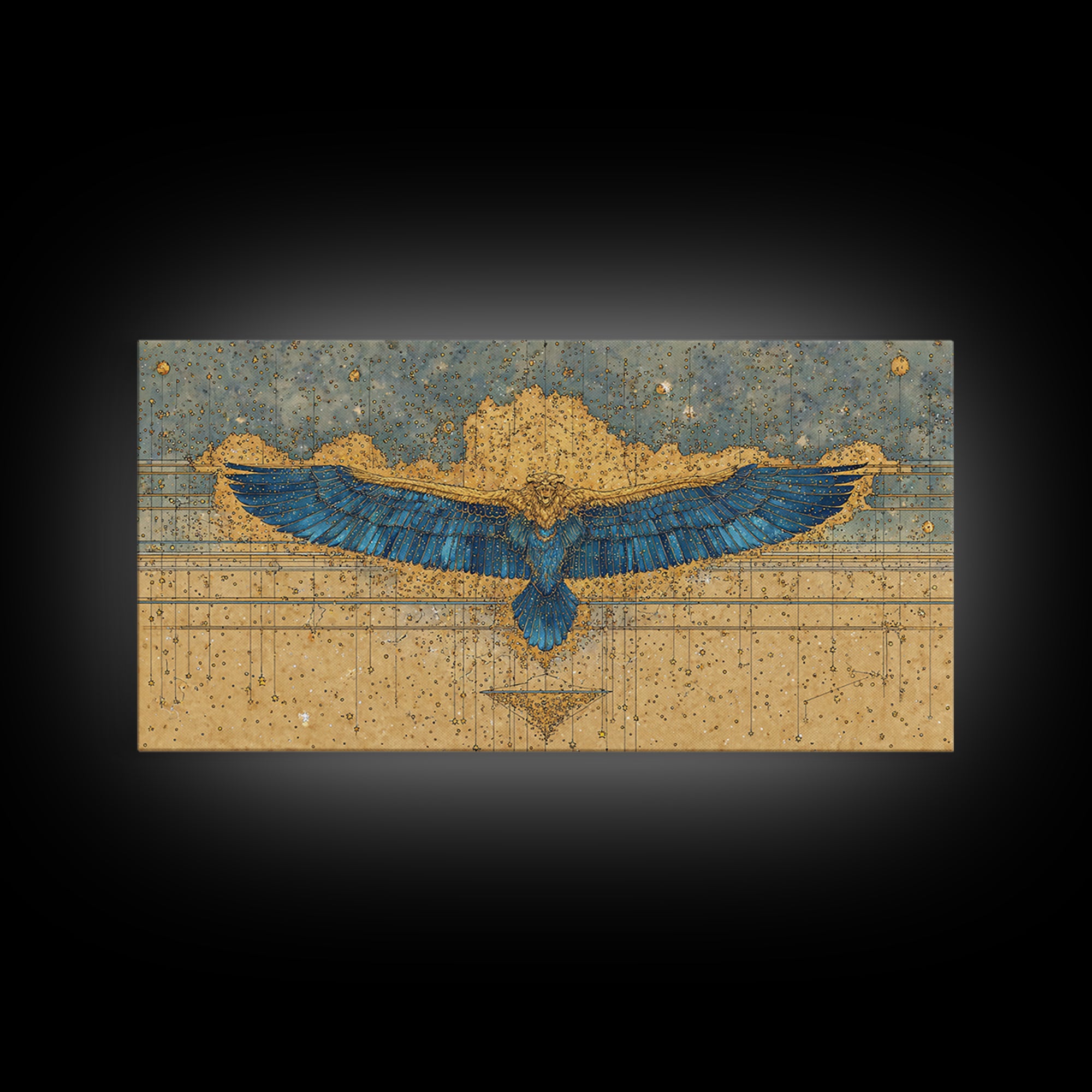 Blue Gold Winged Scarab Wall Art, African Egyptian Art, Ancient African Art, Spiritual Wall Decor, Luxury Canvas Print Gift