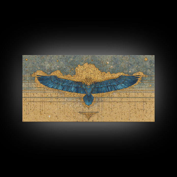 Blue Gold Winged Scarab Wall Art, African Egyptian Art, Ancient African Art, Spiritual Wall Decor, Luxury Canvas Print Gift