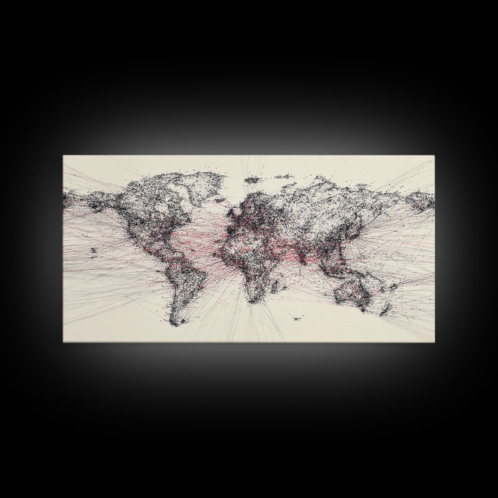 Dotted World Map In Black And Red, African Inspired Wall Art, Abstract Global Network Print, Modern Office Home Decor Gift