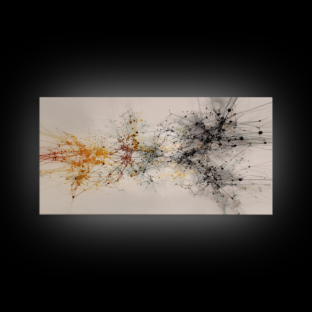 Orange Black Network Splatter Abstract Canvas Print, African Art Abstract, Modern Office Wall Decor, Contemporary Home Decor