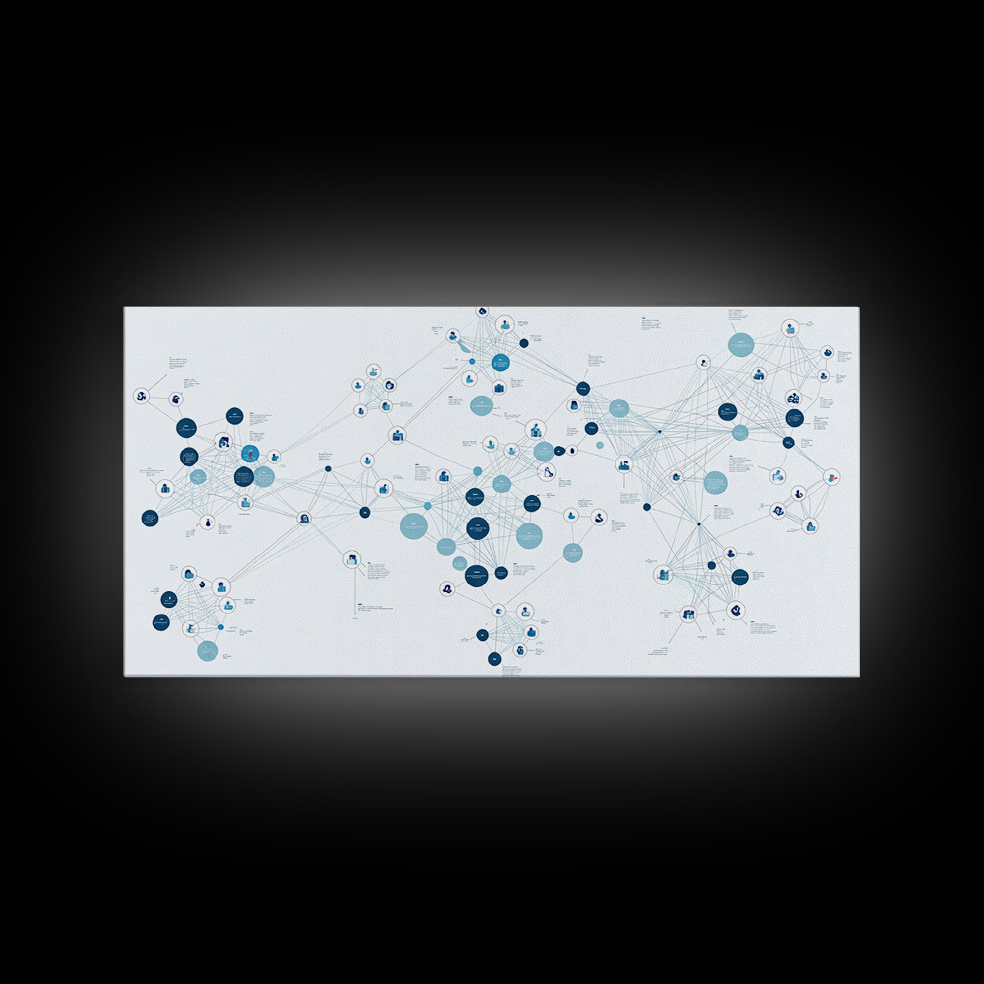 Blue Global Data Network Map Canvas Print, Abstract Wall Art, Modern Office Decor, Minimalist Technology Home Decor Gift