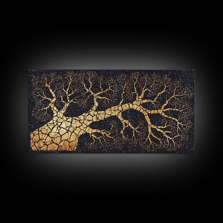 Golden Baobab Tree Branches On Black, African Tree Wall Art, Luxury Canvas Decor, Earth Tone Statement Home Decor Gift Idea