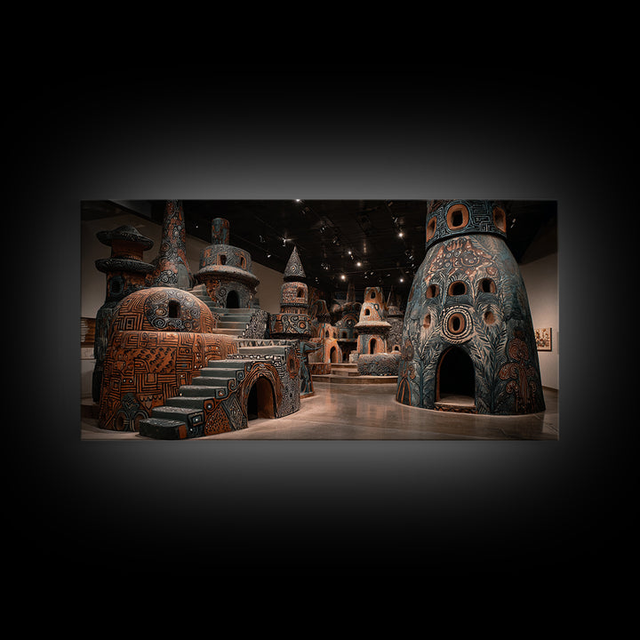 Monumental African Ceramic Sculpture Gallery, Framed Canvas Print, African Art Sculpture, Tribal Decor Statement Piece Gift