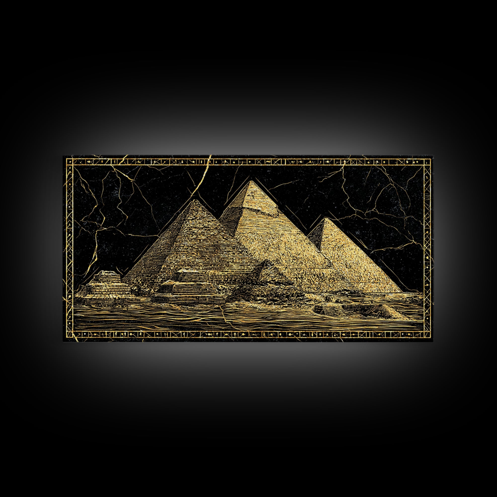 Black Gold Egyptian Pyramids Wall Art, Ancient African Art Print, Luxury Canvas Print, Mystical Statement Home Office Decor Gift