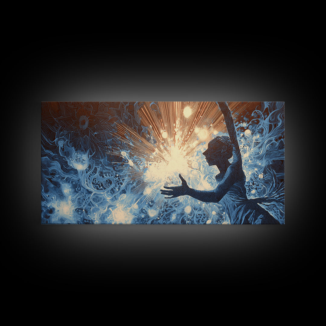 Mystical Blue African Woman Wall Art, Spiritual Abstract Canvas Print, Afrocentric Female Power Art, Dreamy Home Decor Gift