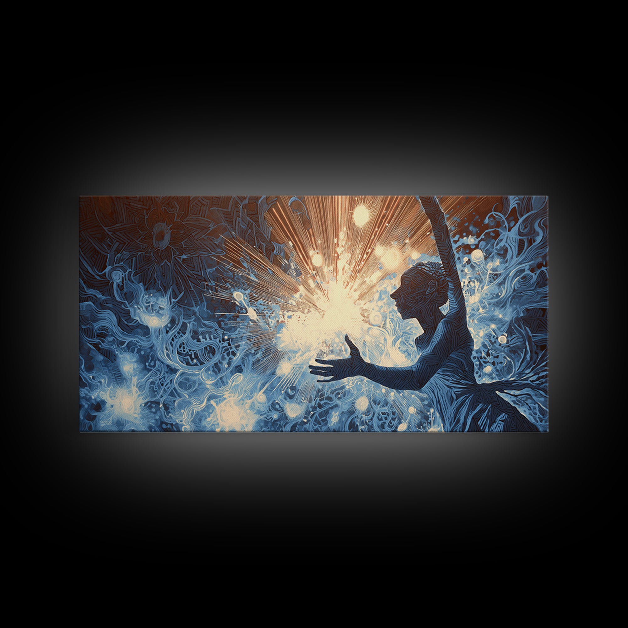 Mystical Blue African Woman Wall Art, Spiritual Abstract Canvas Print, Afrocentric Female Power Art, Dreamy Home Decor Gift