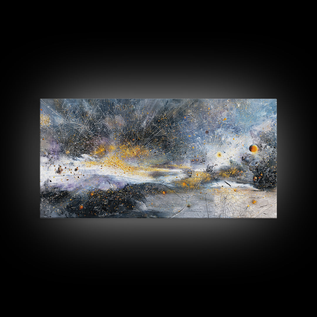 Abstract Cosmic Galaxy Wall Art, Blue Gold Modern Canvas Print, Contemporary Abstract Art, Luxury Office Decor Housewarming Gift
