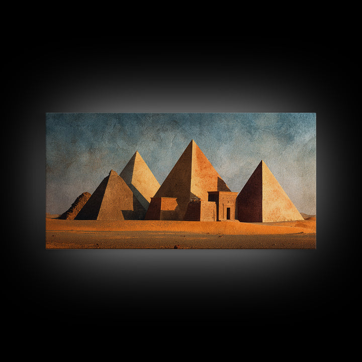 Earthy Egyptian Pyramids Desert Wall Art, Ancient African Canvas Print, Minimalist Landscape Art, Cultural Home Decor Gift