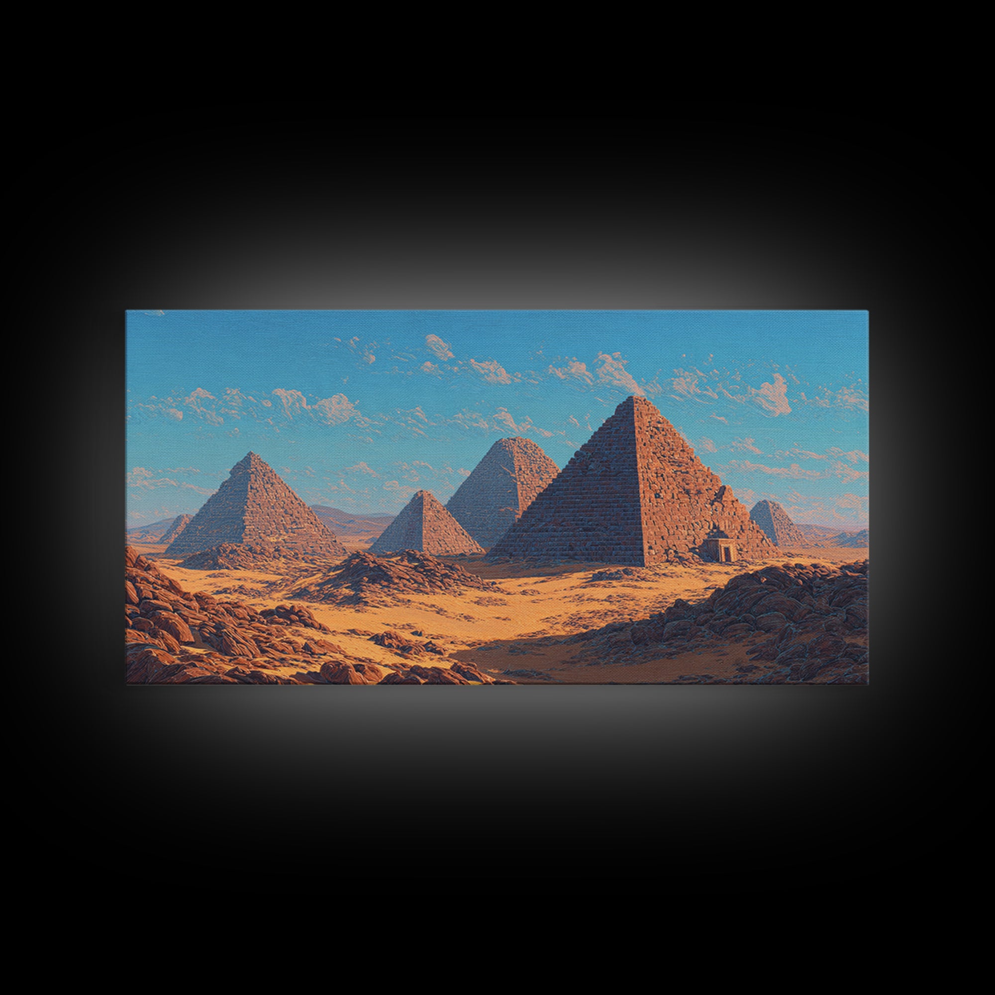 Blue Sky Giza Pyramids Wall Art, Egyptian Desert Landscape Canvas Print, Ancient African Art, Warm Cultural Decor Gift For Her