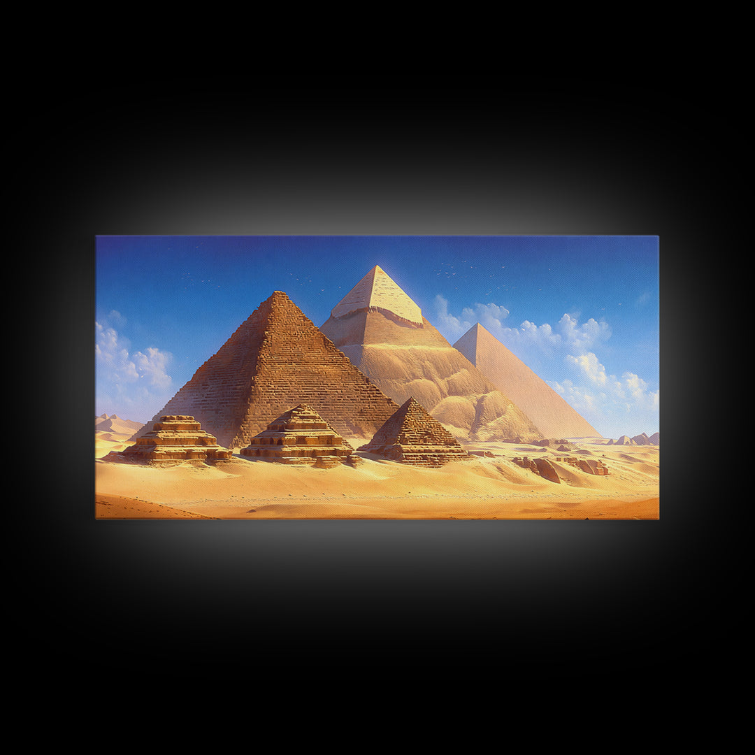 Golden Egyptian Pyramids And Sphinx Desert Wall Art, African Egyptian Art, Ancient African Art, Africa Poster Print Home Decor