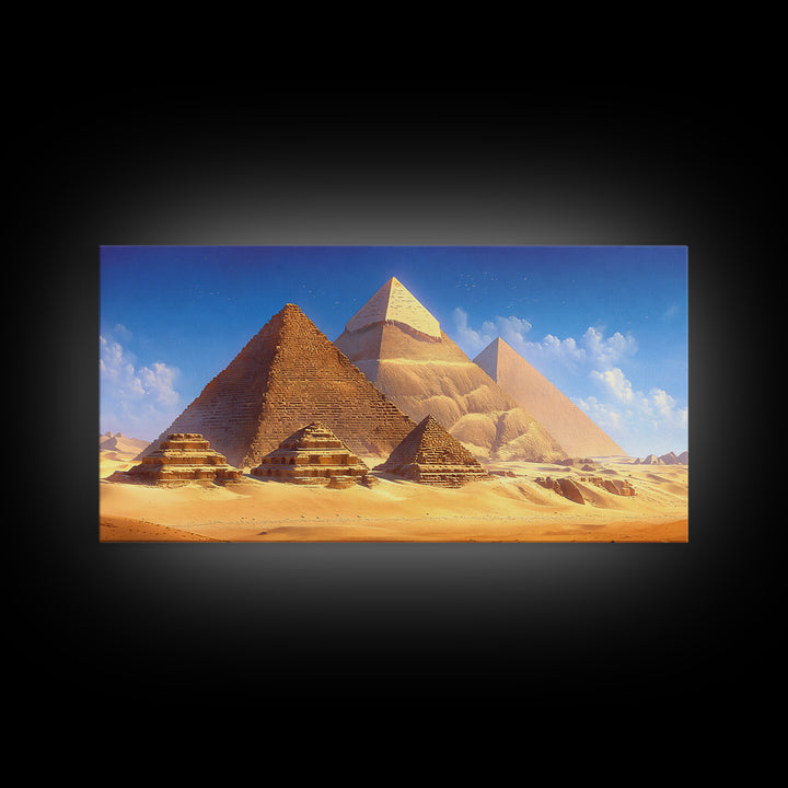 Golden Egyptian Pyramids And Sphinx Desert Wall Art, African Egyptian Art, Ancient African Art, Africa Poster Print Home Decor