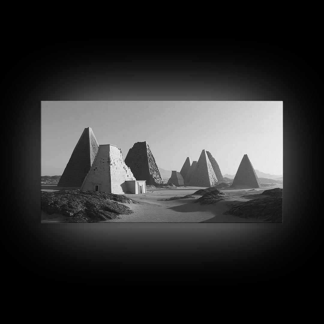 Black And White Nubian Pyramids Desert Canvas Print, African Egyptian Art, Ancient African Art, Minimalist Wall Art Decor