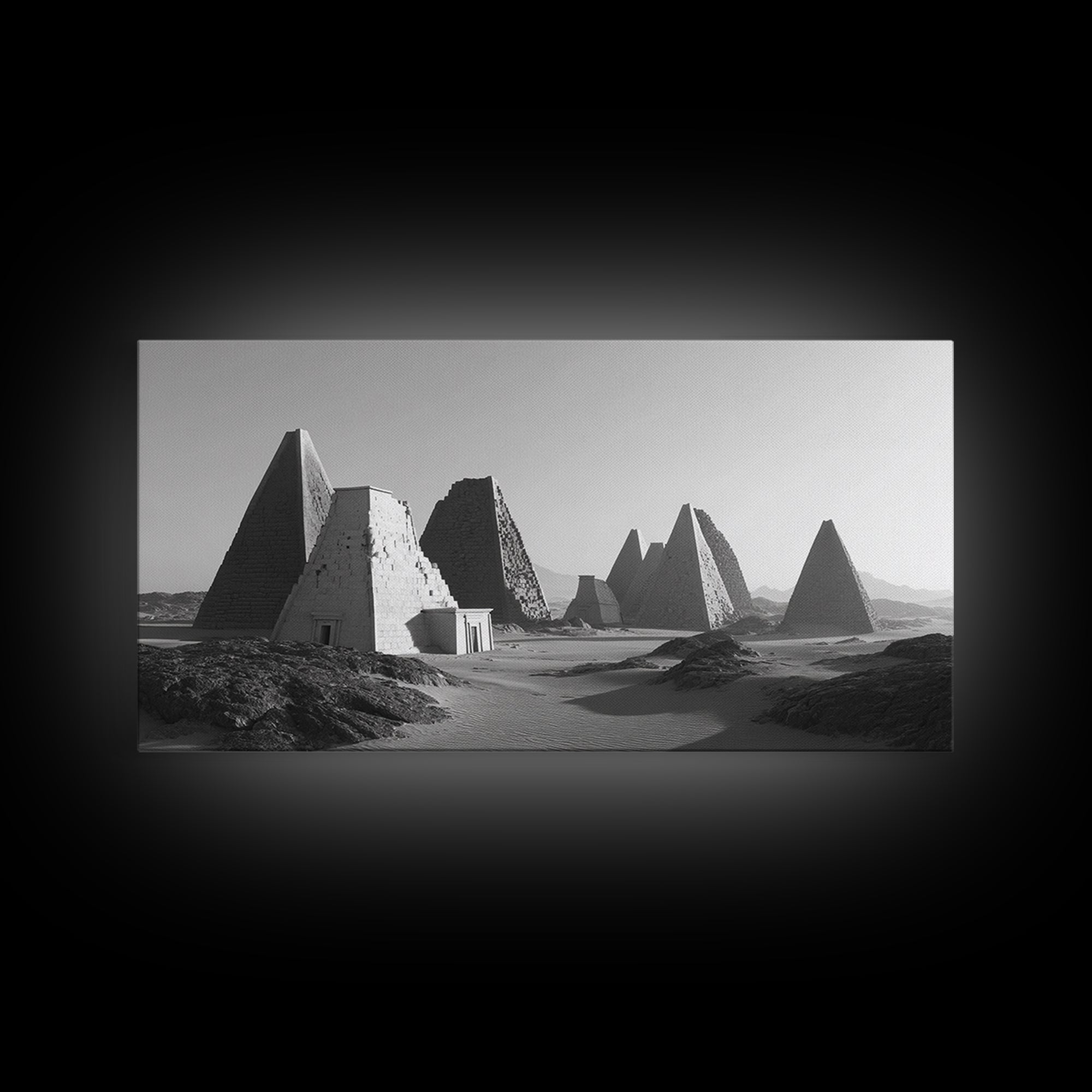 Black And White Nubian Pyramids Desert Canvas Print, African Egyptian Art, Ancient African Art, Minimalist Wall Art Decor