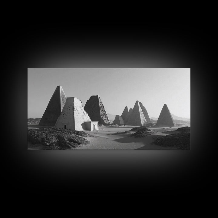 Black And White Nubian Pyramids Desert Canvas Print, African Egyptian Art, Ancient African Art, Minimalist Wall Art Decor