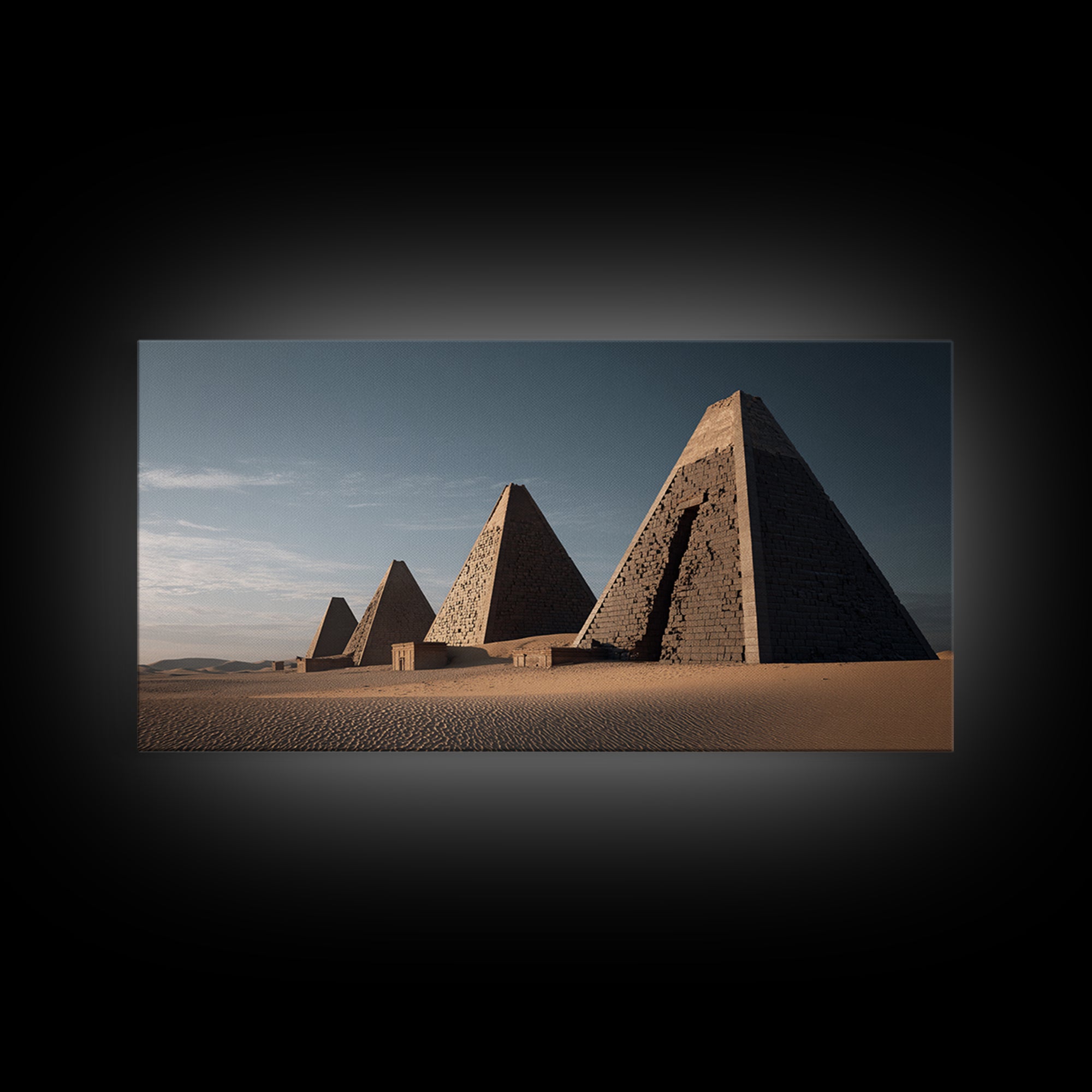 Sunlit Desert Pyramids African Landscape Framed Canvas Print, African Egyptian Art, Sahara Travel Poster, Living Room Decor