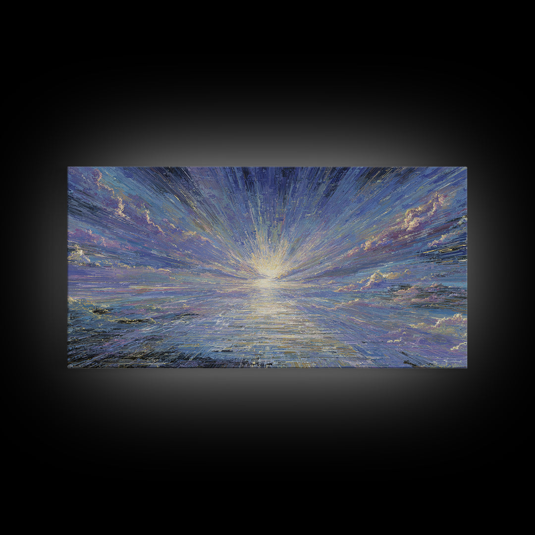 Radiant Sunrise Over Shimmering Ocean Wall Art, Blue Wall Art, Nature Scene Art, Modern Canvas Art, Living Room Decor Gift