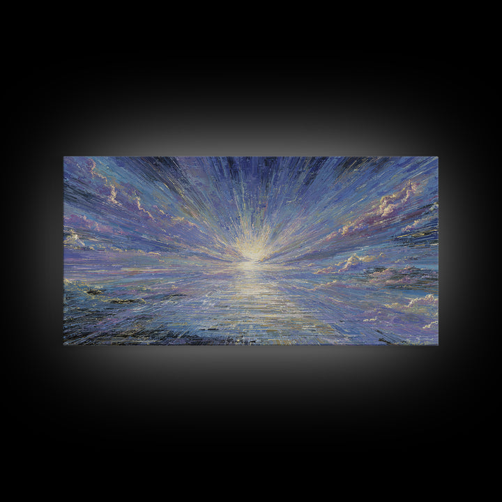 Radiant Sunrise Over Shimmering Ocean Wall Art, Blue Wall Art, Nature Scene Art, Modern Canvas Art, Living Room Decor Gift