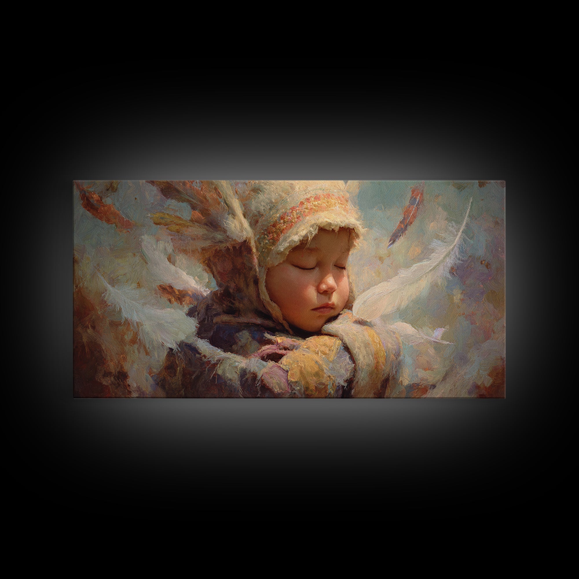 Sleeping Angel Child Canvas Print, Dreamy Spiritual Wall Decor, Soft Nursery Portrait, Peaceful Gift For Her, Unique Home Decor