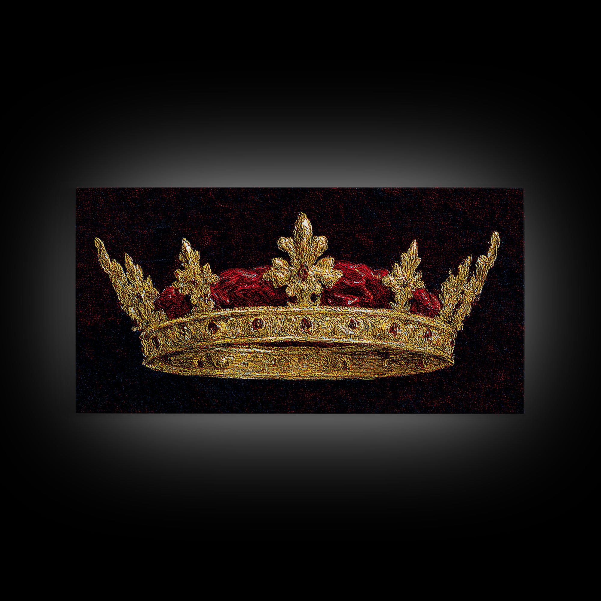 Golden Royal Crown Framed Canvas Print, Black And Gold Wall Decor, Regal Jewel Painting, Luxury Statement Home Decor Gift For Him