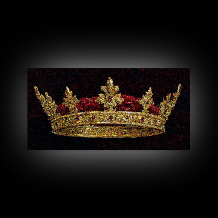 Golden Royal Crown Framed Canvas Print, Black And Gold Wall Decor, Regal Jewel Painting, Luxury Statement Home Decor Gift For Him