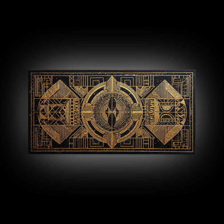 Gold Tribal Geometric Pattern Canvas Print, African Abstract Wall Art, Afrocentric Decor, Black Gold Luxury Home Decor, Statement Decor