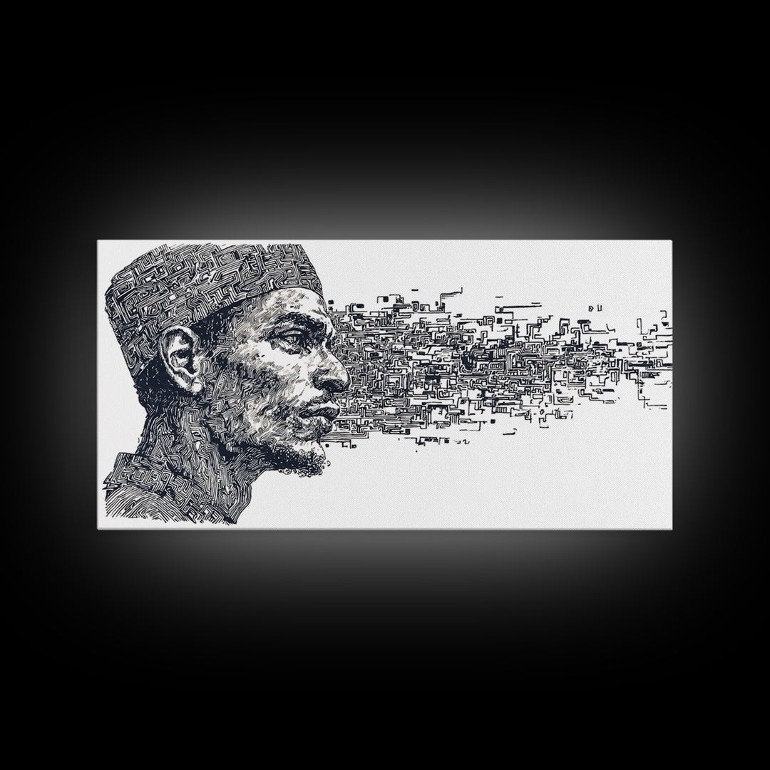 African Man Digital Profile Canvas Print, Abstract Black Portrait Wall Art, Modern Afrocentric Decor, Unique Office Artwork