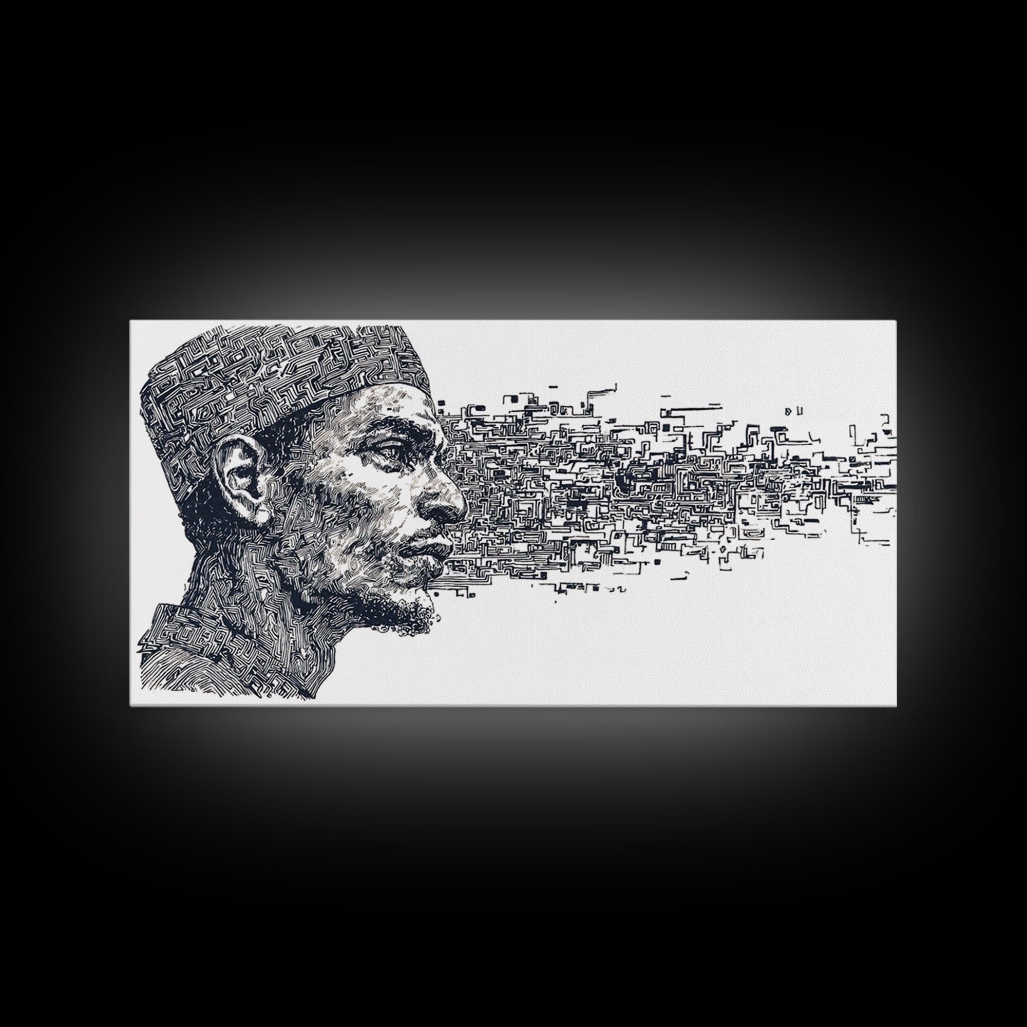 African Man Digital Profile Canvas Print, Abstract Black Portrait Wall Art, Modern Afrocentric Decor, Unique Office Artwork