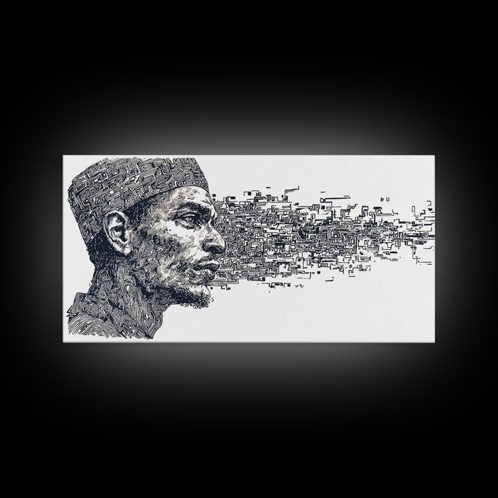 African Man Digital Profile Canvas Print, Abstract Black Portrait Wall Art, Modern Afrocentric Decor, Unique Office Artwork
