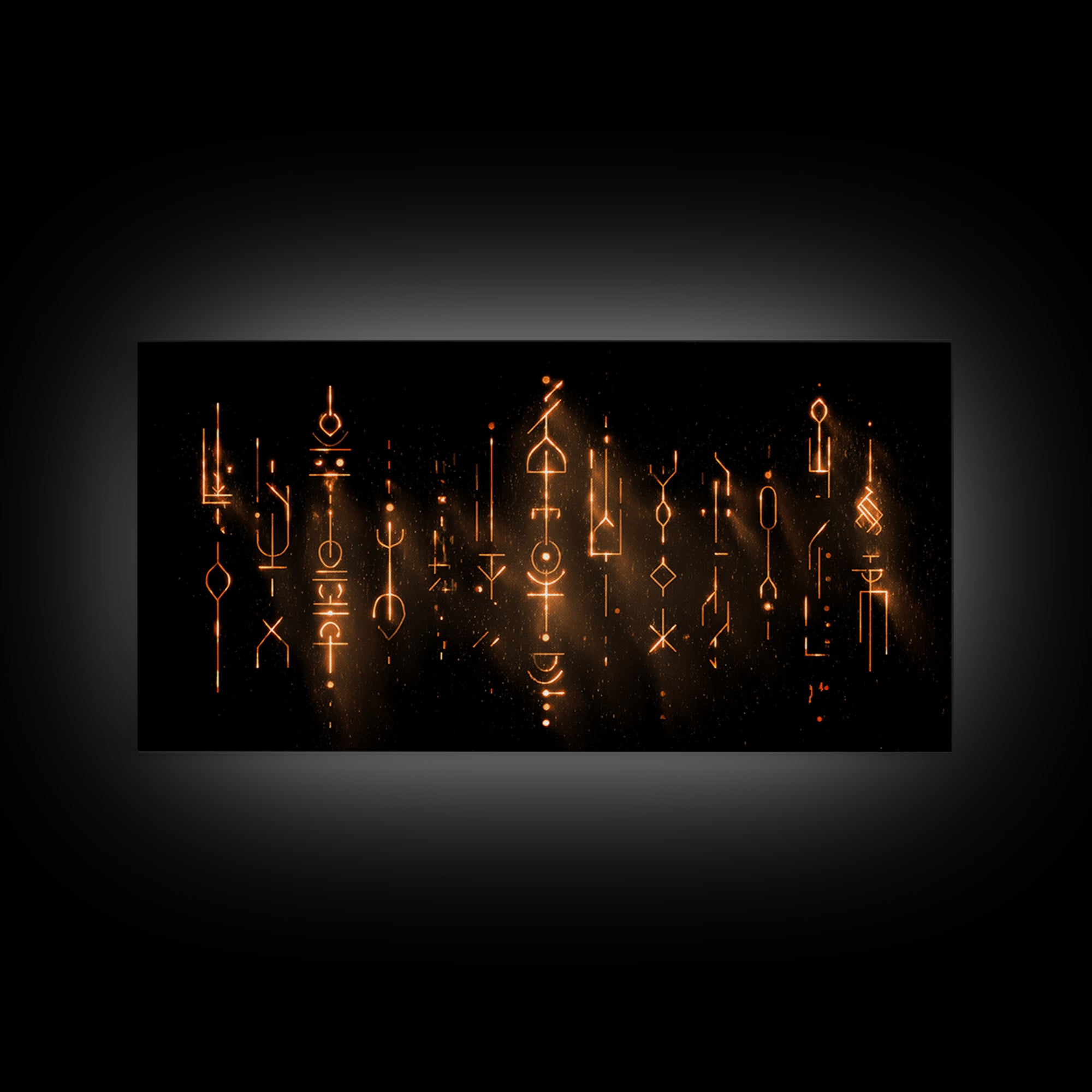 Glowing Ancestral Symbols Wall Art, African Inspired Abstract Canvas, Spiritual Black Gold Decor, Mystic Tribal Art Print
