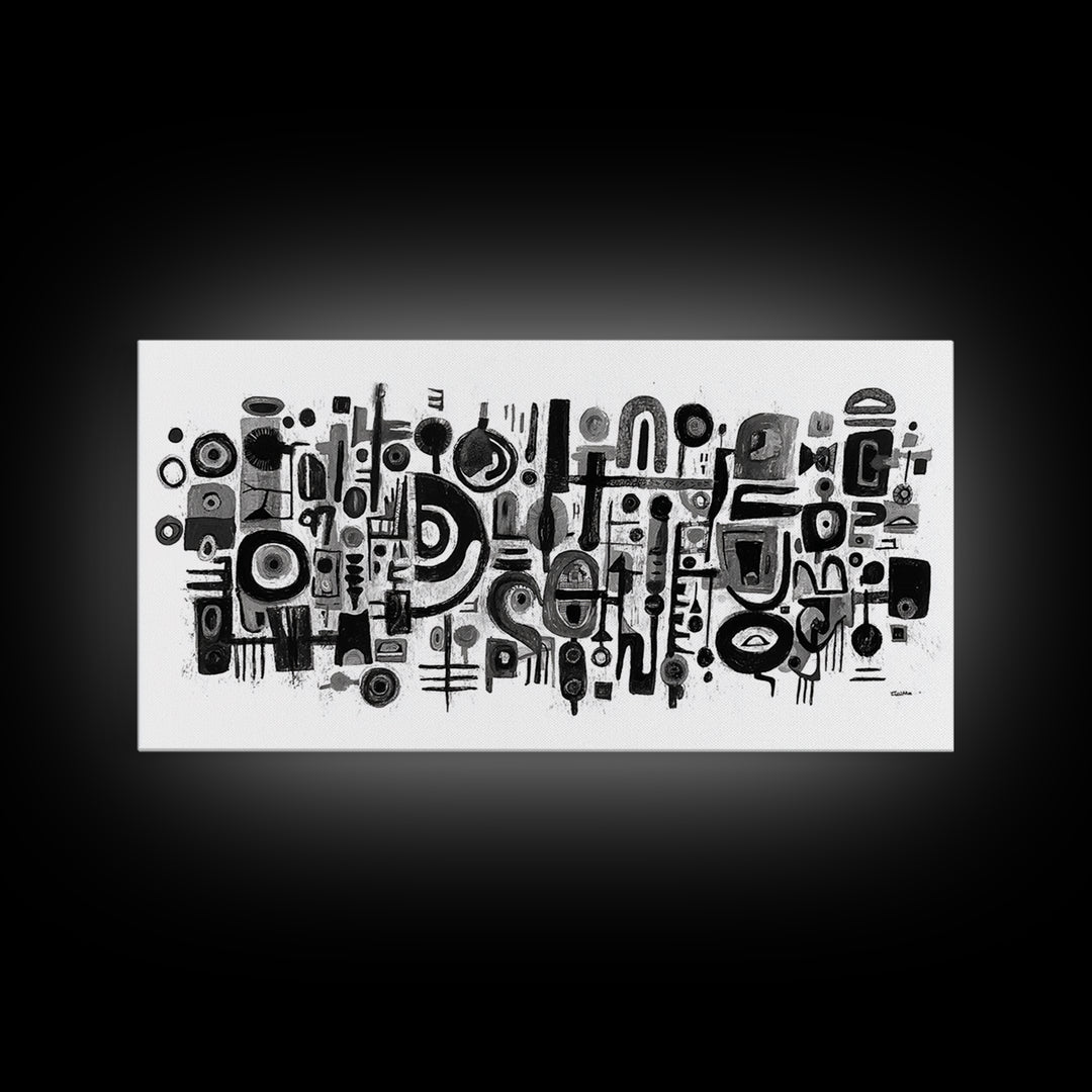 Black And White Tribal Shapes Canvas Print, Abstract African Art, Geometric Wall Decor, Modern Afrocentric Artwork For Home