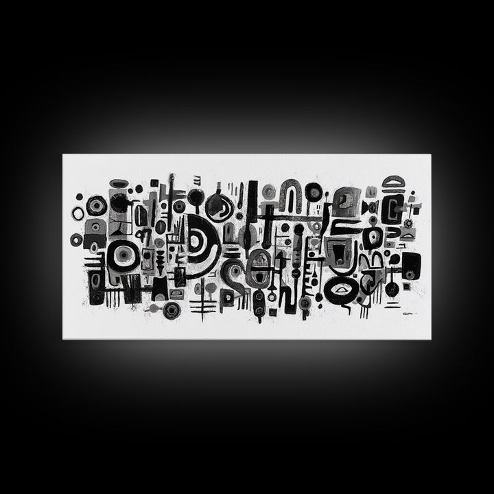 Black And White Tribal Shapes Canvas Print, Abstract African Art, Geometric Wall Decor, Modern Afrocentric Artwork For Home