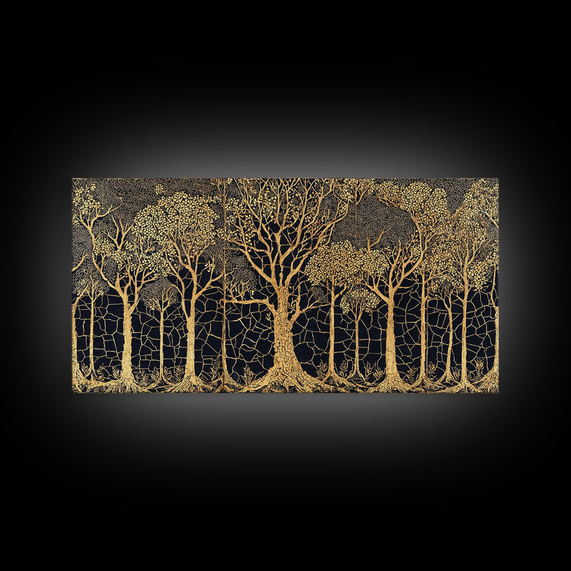 Golden Forest Of Bare Trees Wall Art, Black And Gold African Inspired Nature Print, Elegant Boho Home Decor, Statement Gift