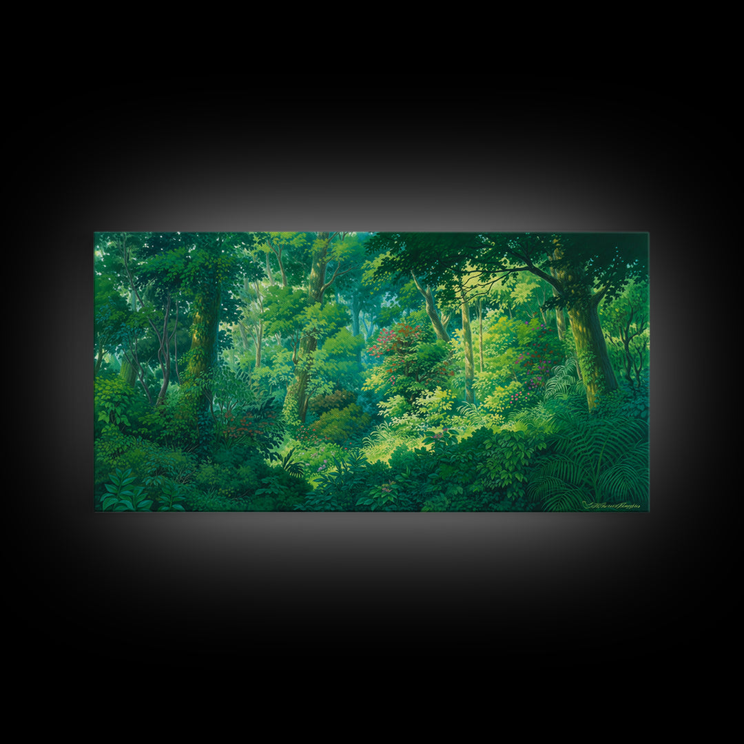 Sunlit Tropical Rainforest Wall Art, Lush Green Jungle African Safari Print, Nature Scene Canvas, Calm Bedroom Decor Gift