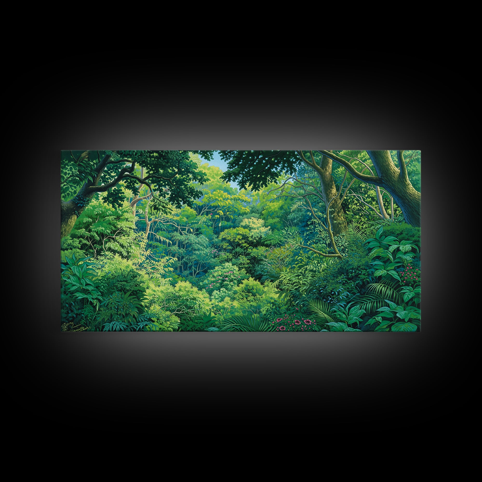 Vibrant Green Jungle Canopy Wall Art, African Landscape Canvas Print, Tropical Botanical Decor, Bright Living Room Gift Idea