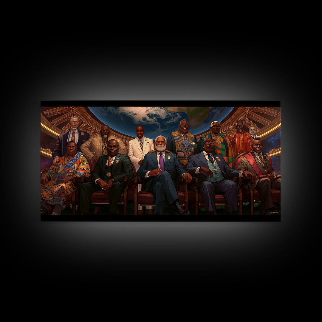 African Dignitaries Beneath Earth Canvas Print, Pan African Wall Art, Black History Decor For Executive Office Wall Decor