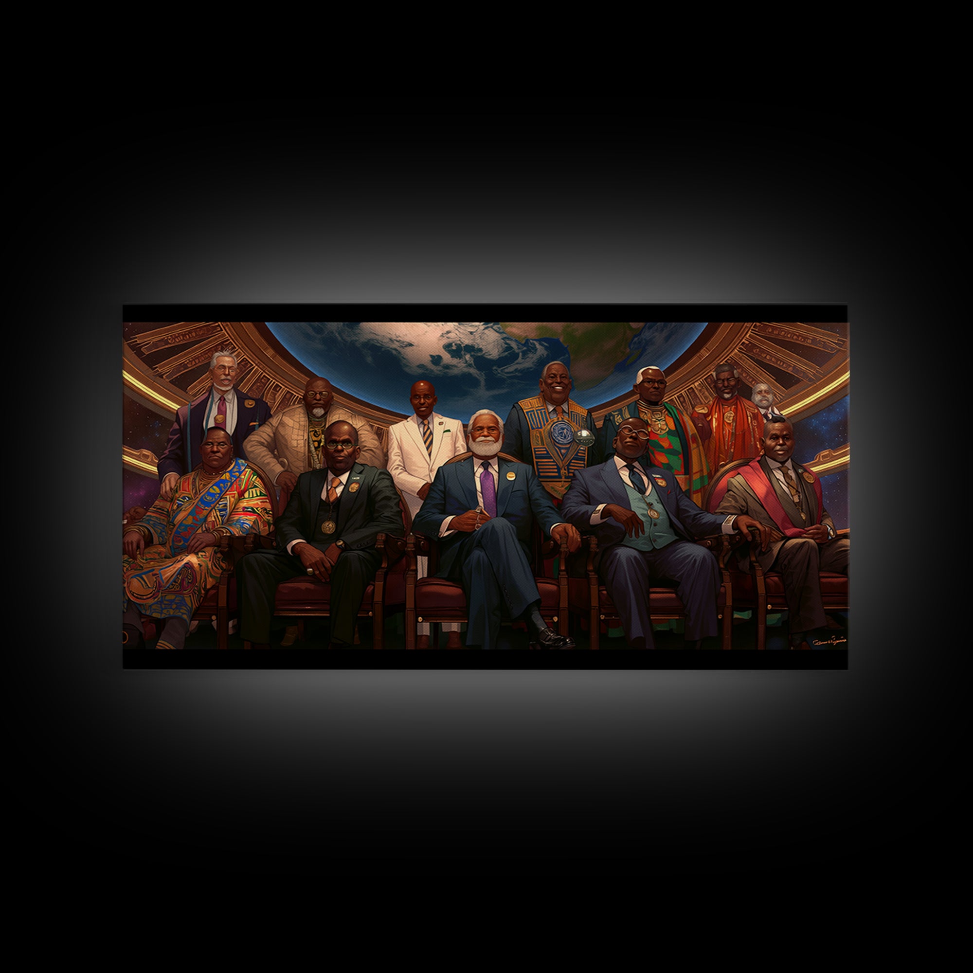 African Dignitaries Beneath Earth Canvas Print, Pan African Wall Art, Black History Decor For Executive Office Wall Decor