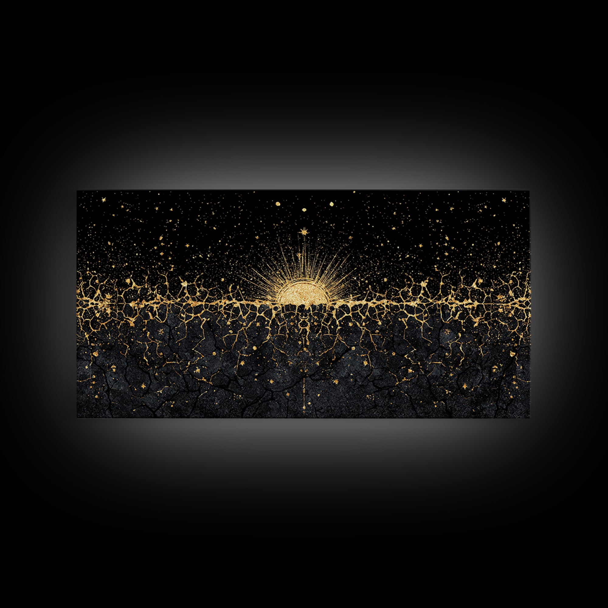 Golden Sunrise Over Ancestral Horizon Wall Art, Black And Gold Art, African Inspired, Spiritual Wall Art, Elegant Home Decor