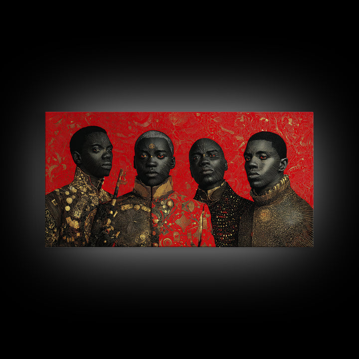 Four Regal African Warrior Portraits Canvas Print, Black Art, African Warrior Art, Tribal Art Decor, Bold Wall Decor Gift