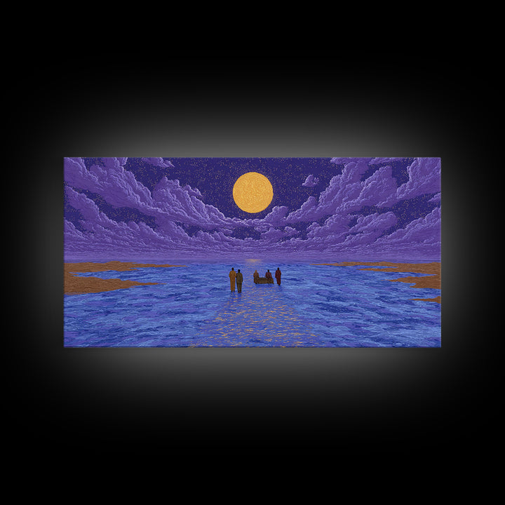 Purple Moonlit Ocean Journey Wall Art, African Inspired Art, Dreamy Wall Art, Spiritual Wall Decor, Mystical Wall Art Gift