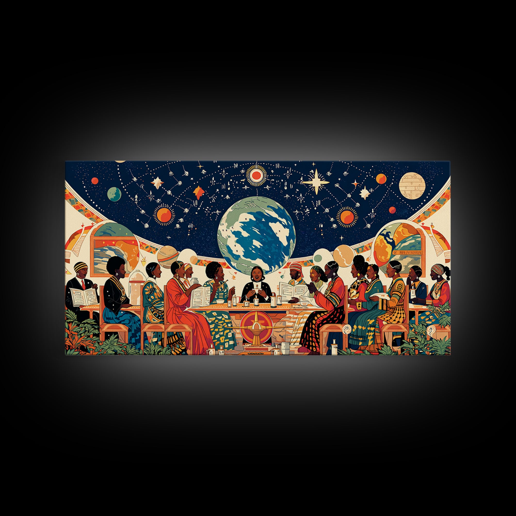 Afrocentric Women Planning Under Stars Wall Art, African Women Art, Black Girl Magic, Ankara Wall Art, Feminine Home Decor