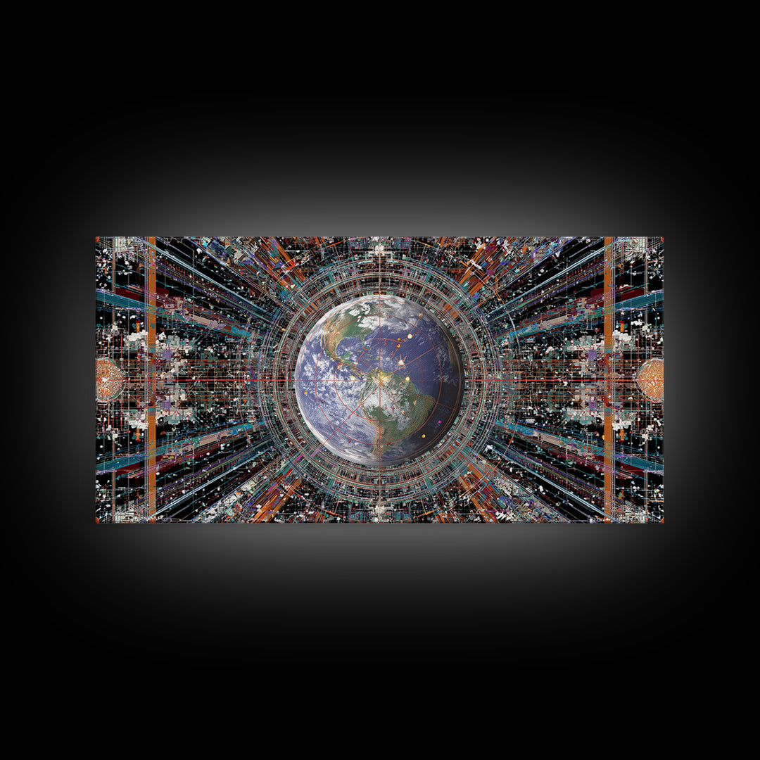 Afrofuturist Earth Data Portal Canvas Print, Digital Art Africa, Modern African Art, Futuristic Office Wall Decor For Tech Lovers