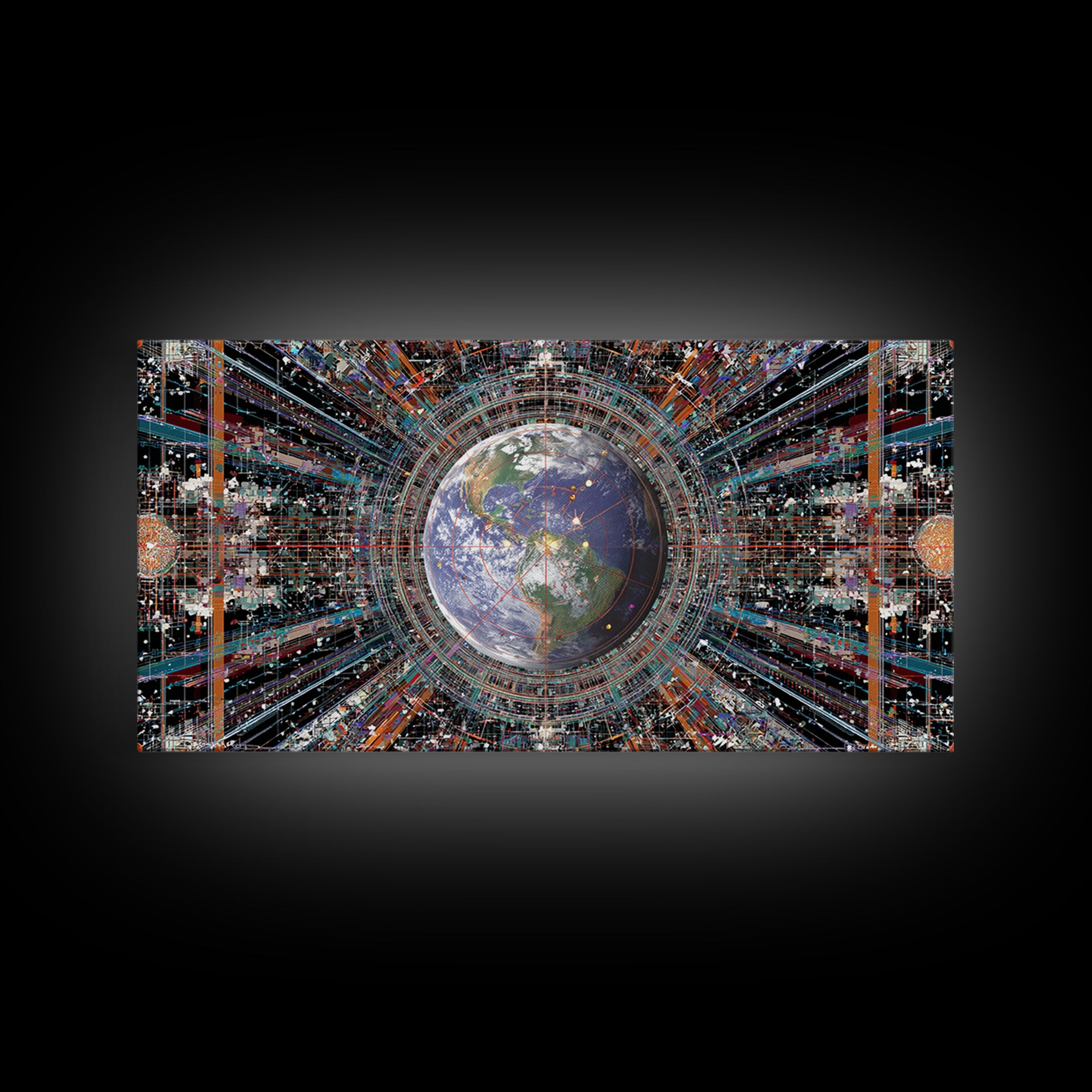 Afrofuturist Earth Data Portal Canvas Print, Digital Art Africa, Modern African Art, Futuristic Office Wall Decor For Tech Lovers