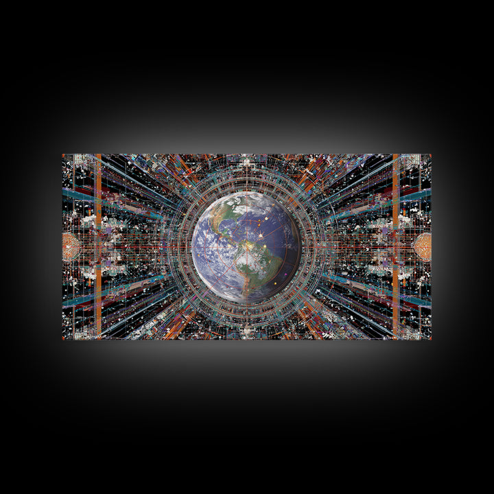 Afrofuturist Earth Data Portal Canvas Print, Digital Art Africa, Modern African Art, Futuristic Office Wall Decor For Tech Lovers