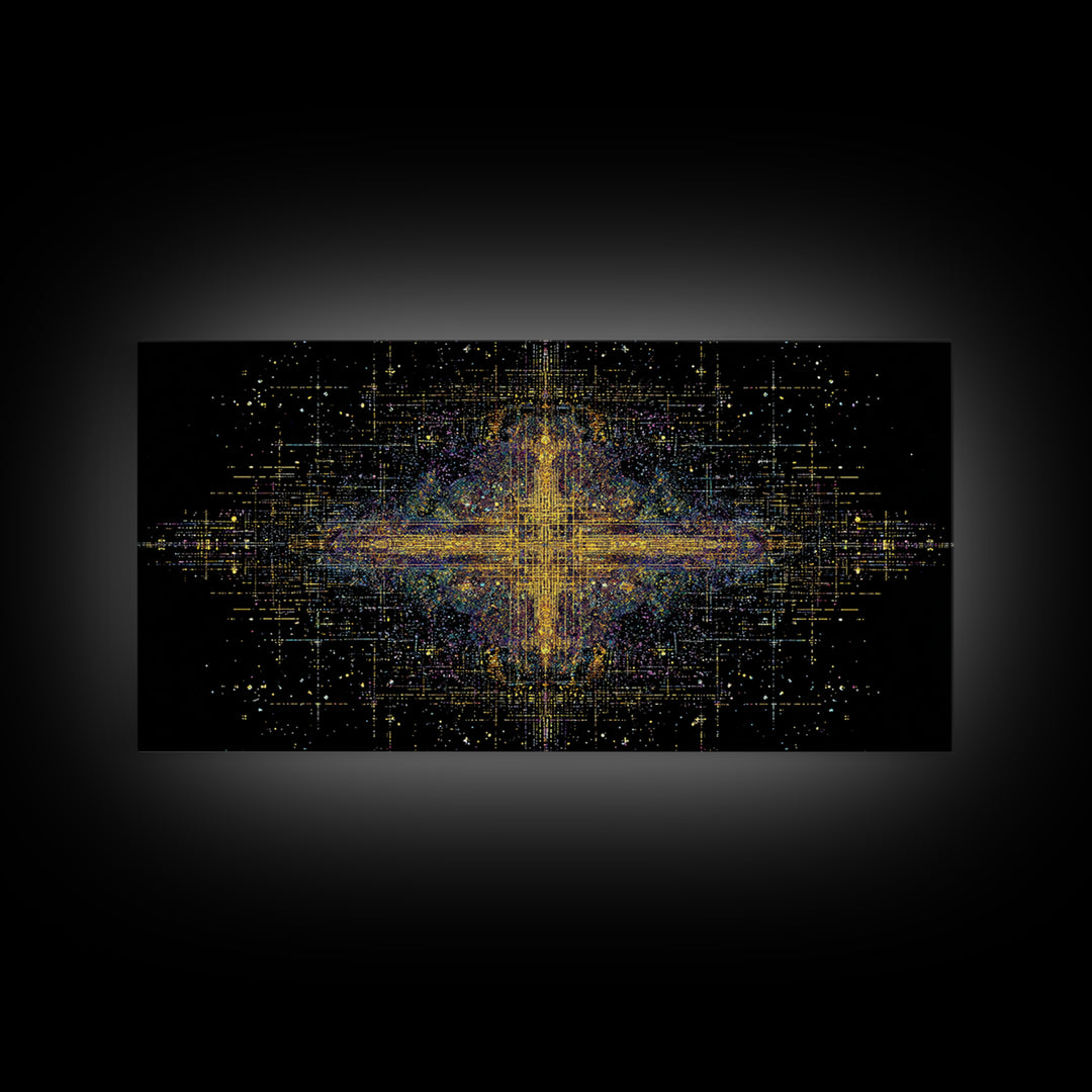Radiant Gold Starburst Energy On Black Canvas Print, Abstract African Art, Spiritual Wall Art, Luxury Modern Decor For Office