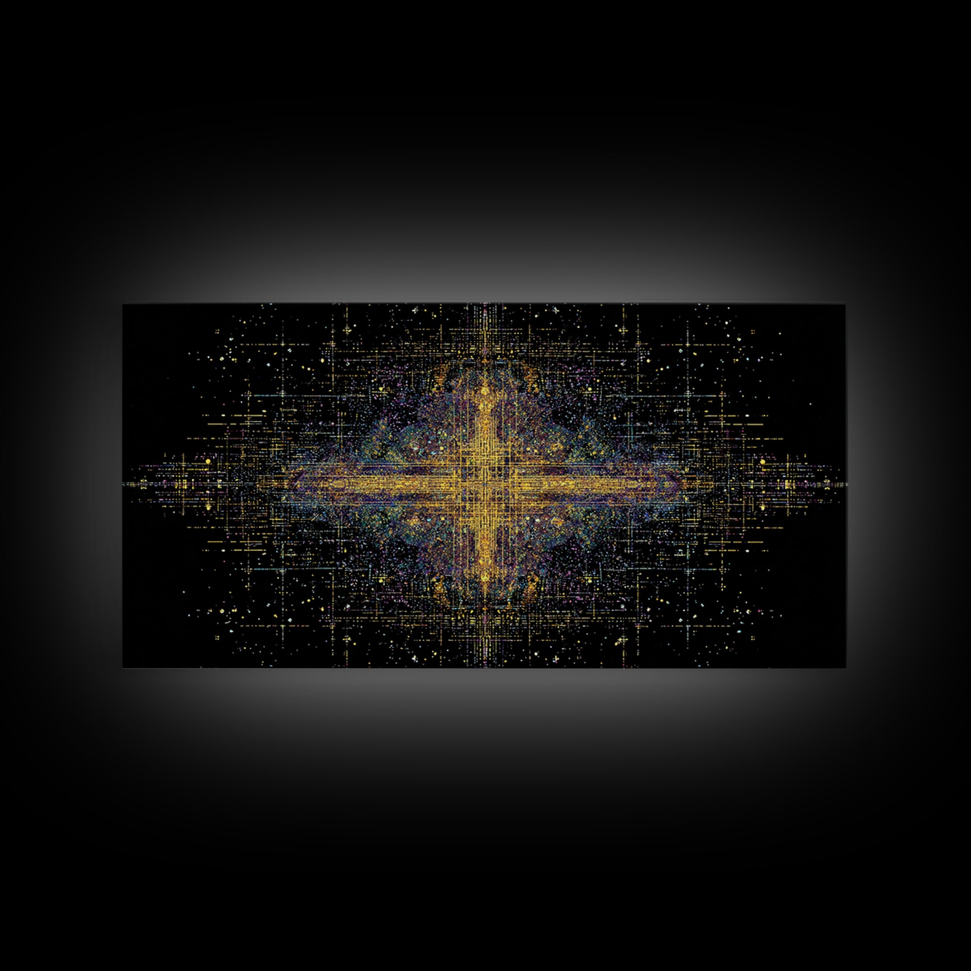 Radiant Gold Starburst Energy On Black Canvas Print, Abstract African Art, Spiritual Wall Art, Luxury Modern Decor For Office
