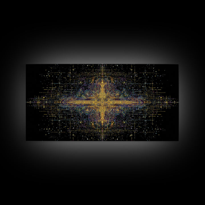 Radiant Gold Starburst Energy On Black Canvas Print, Abstract African Art, Spiritual Wall Art, Luxury Modern Decor For Office
