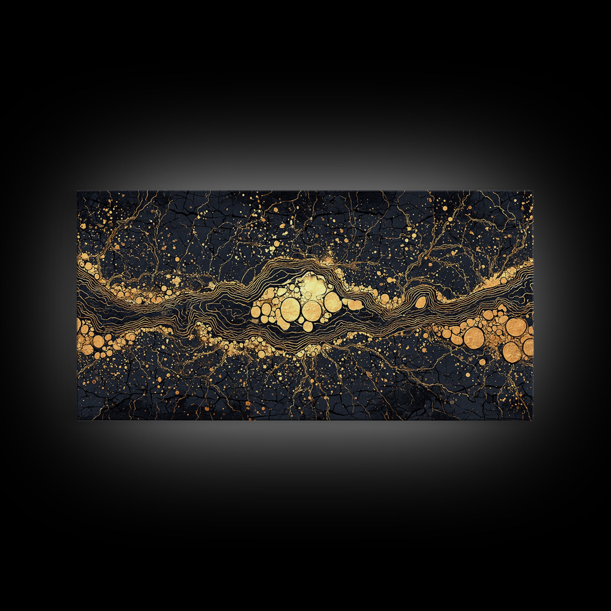 Black Gold Molten River Abstract Wall Art, Luxury Canvas Print, Earth Tone Modern Decor For Living Room And Office Decor Gift